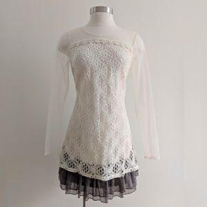 Mesh and lace cream dress